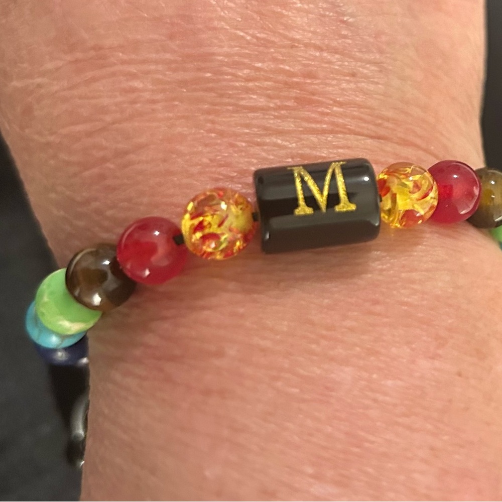 Colorful Beaded Bracelet with Initial M Charm
